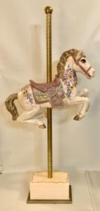 Great Shed Sale at Round Top Festival Institute Vintage Hand Painted Carousel Horse (27”W) on Brass Pole with Square Wood Base 