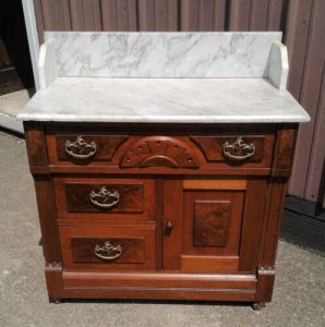 Antique Walnut Victorian Washstand White Marble Top 1890s