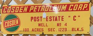 Vintage-Cosden-Petroleum-Corp-Lease-Sign-yellow-red-green-selling-vintage-porcelain-signs