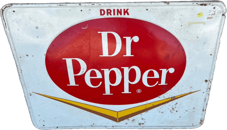 Drink Dr. Pepper painted tin sign 1946 768x442